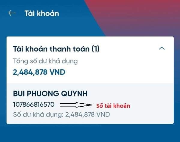 Hiển thị số tài khoản và số dư