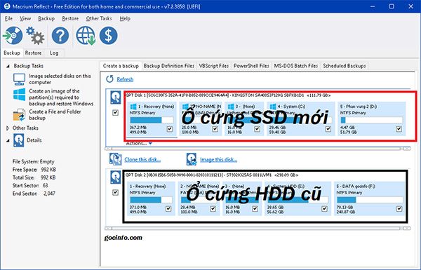 Cần đảm bảo dung lượng trên ổ HDD chứa đủ trên ổ SSD mới