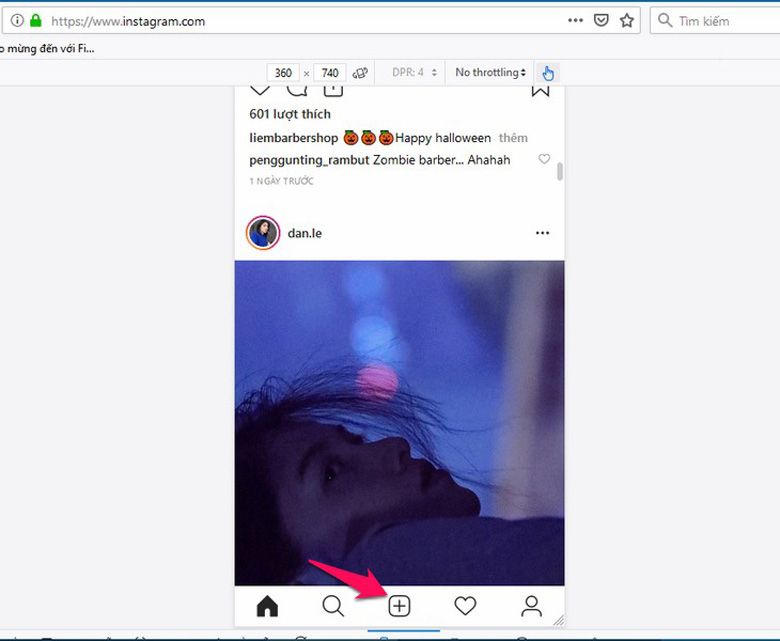 Cách đăng hình lên Instagram bằng laptop trên Firefox ấn F5 để tải lại trang Instagram và tải ảnh lên