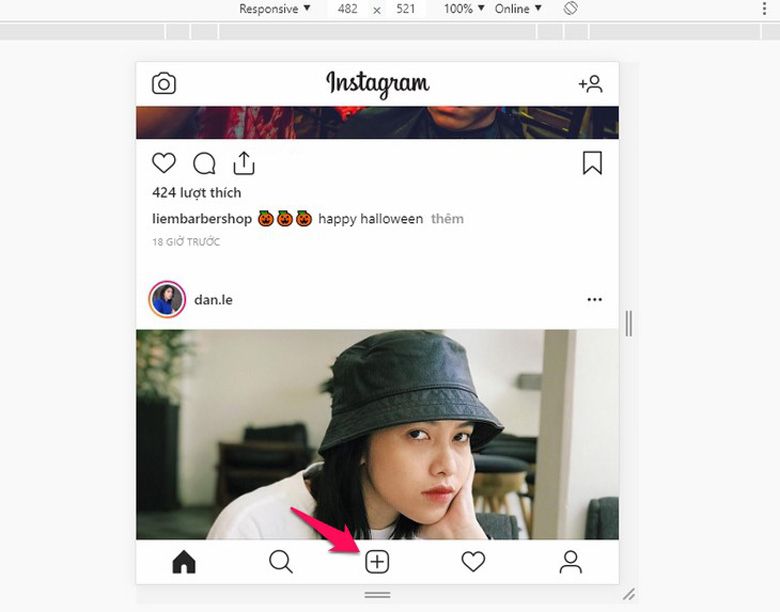 Cách đăng hình lên Instagram bằng laptop trên cốc cốc ấn F5 đê tải lại Instagram và bắt đầu tải ảnh