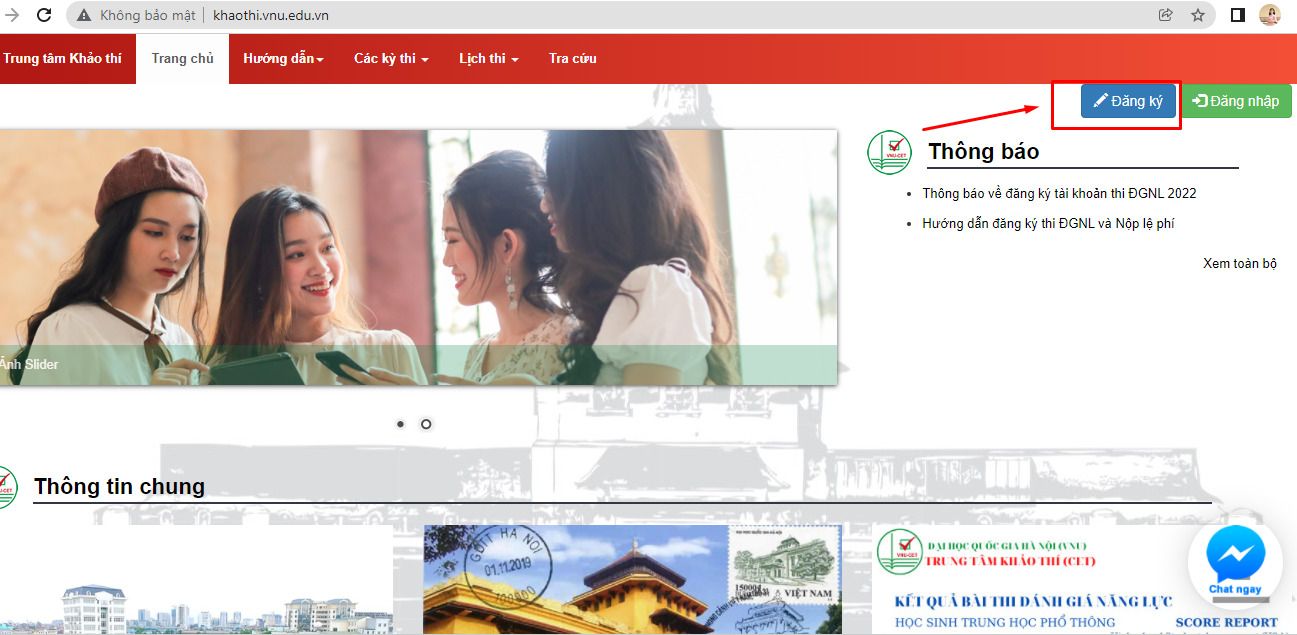 Truy cập vào website khaothi.vnu.edu.vn