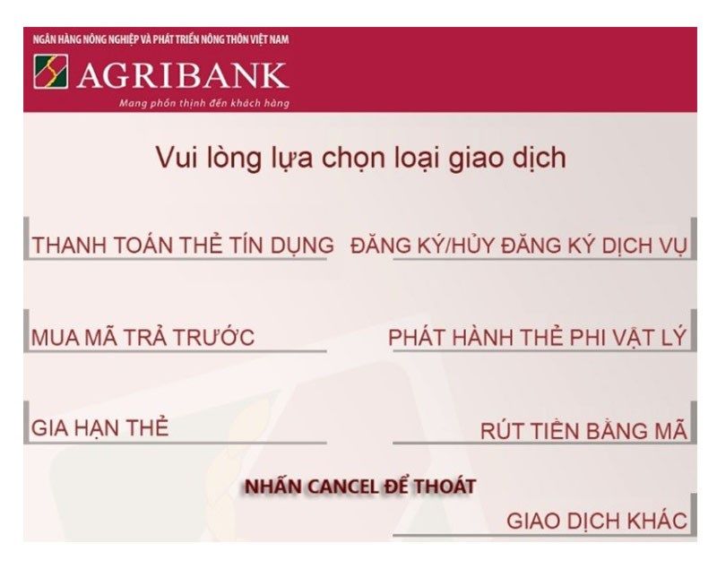 Đăng ký dịch vụ giao dịch trên ATM Agribank