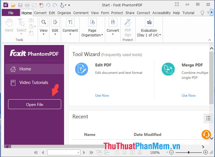 Chọn Open file để mở file PDF cần chỉnh sửa