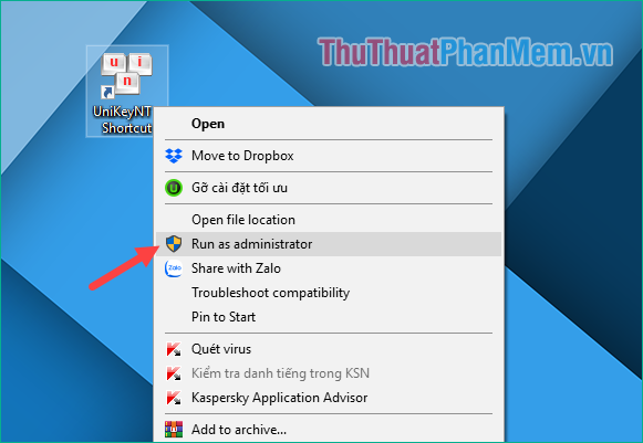 Chạy Unikey dưới quyền Administrator