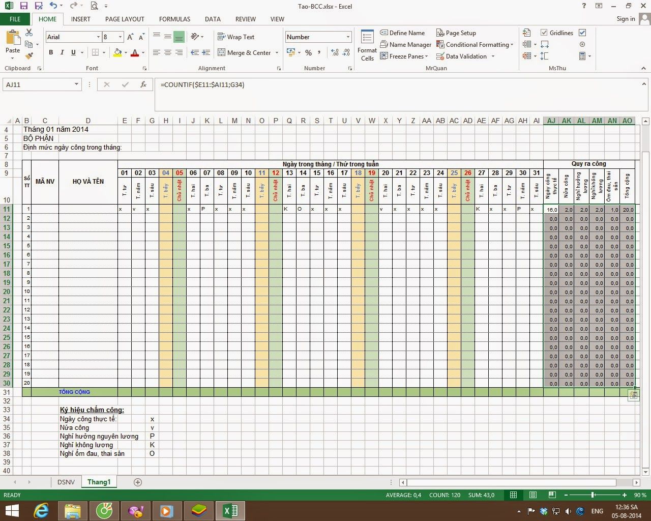 Cách tính bảng chấm công trong excel được thực hiện như thế nào? Hướng dẫn cách tạo bảng chấm công trên Excel chi tiết nhất 48