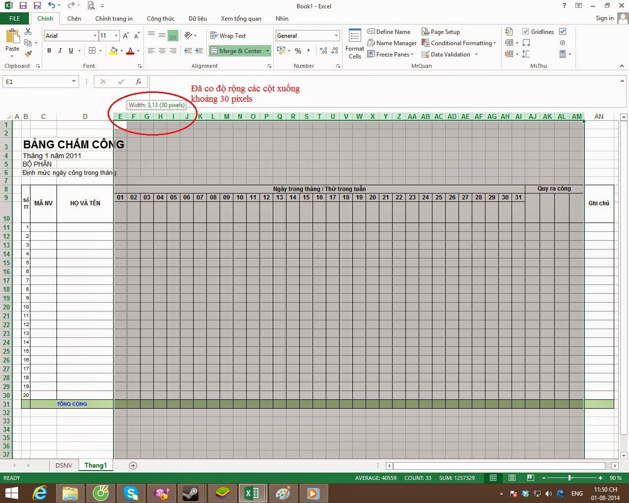 Cách tính bảng chấm công trong excel được thực hiện như thế nào? Hướng dẫn cách tạo bảng chấm công trên Excel chi tiết nhất 34