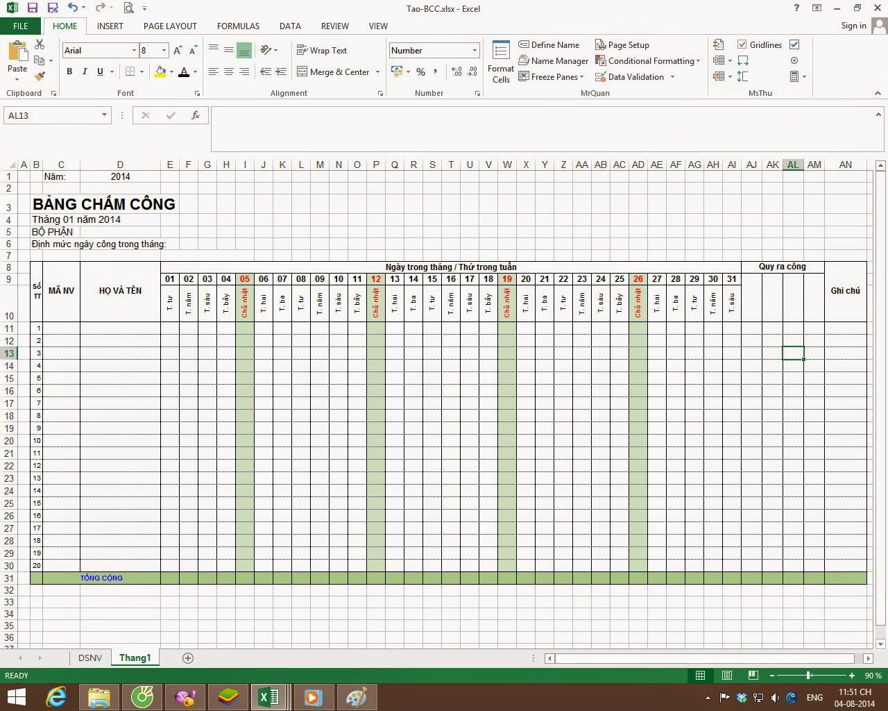 Cách tính bảng chấm công trong excel được thực hiện như thế nào? Hướng dẫn cách tạo bảng chấm công trên Excel chi tiết nhất 44