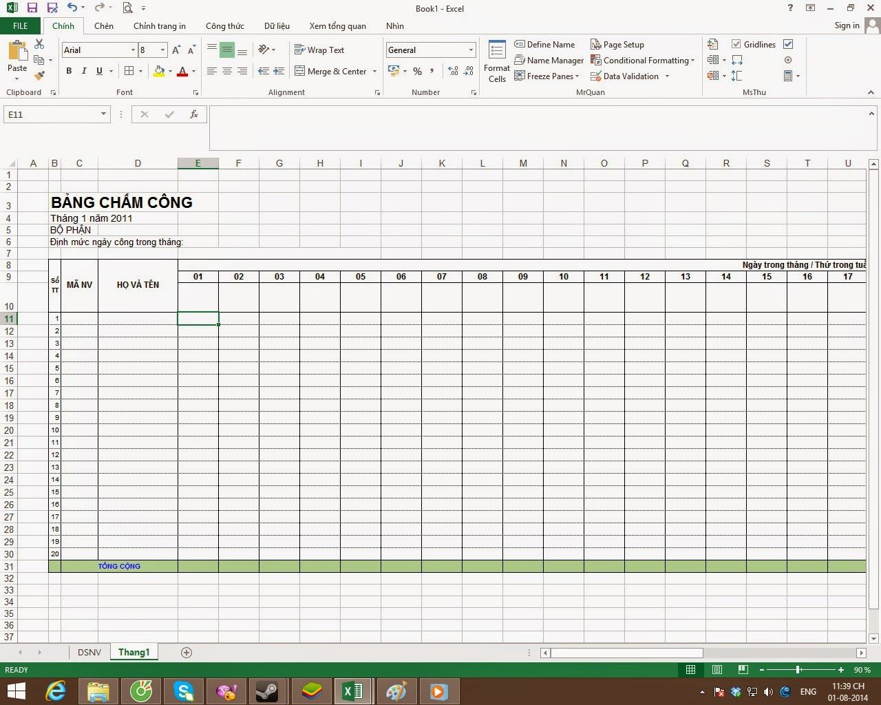Cách tính bảng chấm công trong excel được thực hiện như thế nào? Hướng dẫn cách tạo bảng chấm công trên Excel chi tiết nhất 31