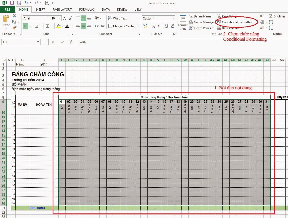 Cách tính bảng chấm công trong excel được thực hiện như thế nào? Hướng dẫn cách tạo bảng chấm công trên Excel chi tiết nhất 41