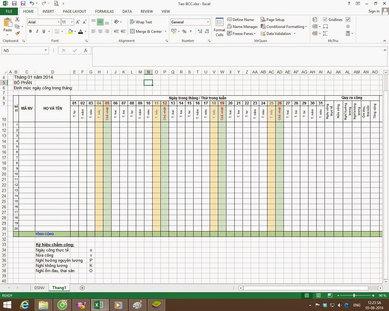 Cách tính bảng chấm công trong excel được thực hiện như thế nào? Hướng dẫn cách tạo bảng chấm công trên Excel chi tiết nhất 47