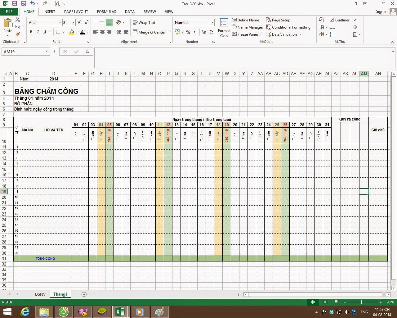 Cách tính bảng chấm công trong excel được thực hiện như thế nào? Hướng dẫn cách tạo bảng chấm công trên Excel chi tiết nhất 45