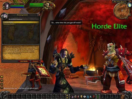Màn hình từ World of Warcraft, một trò chơi trực tuyến “nhiều người chơi” (MMOG).