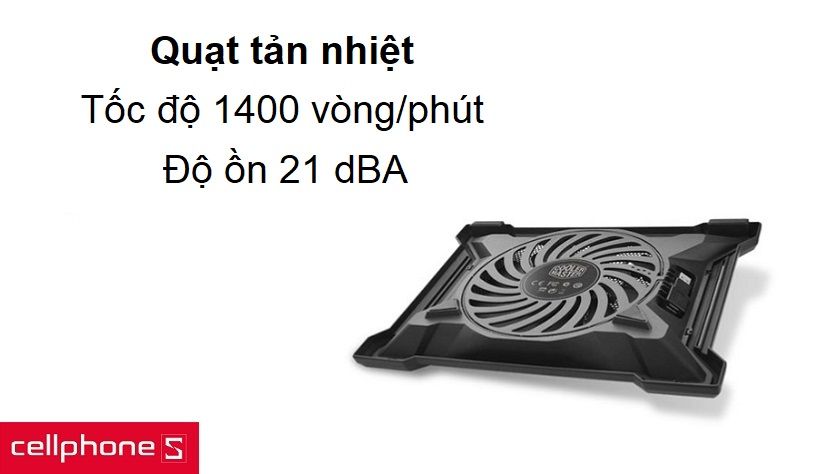 Quạt tản nhiệt tốc độ 1400 vòng/phút, độ ồn 21 dBA