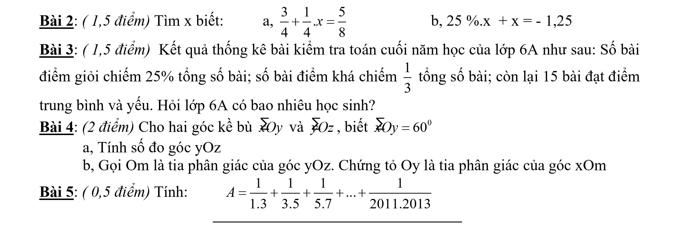 Đề thi Toán lớp 6 học kì 2 năm 2021 - Đề số 2