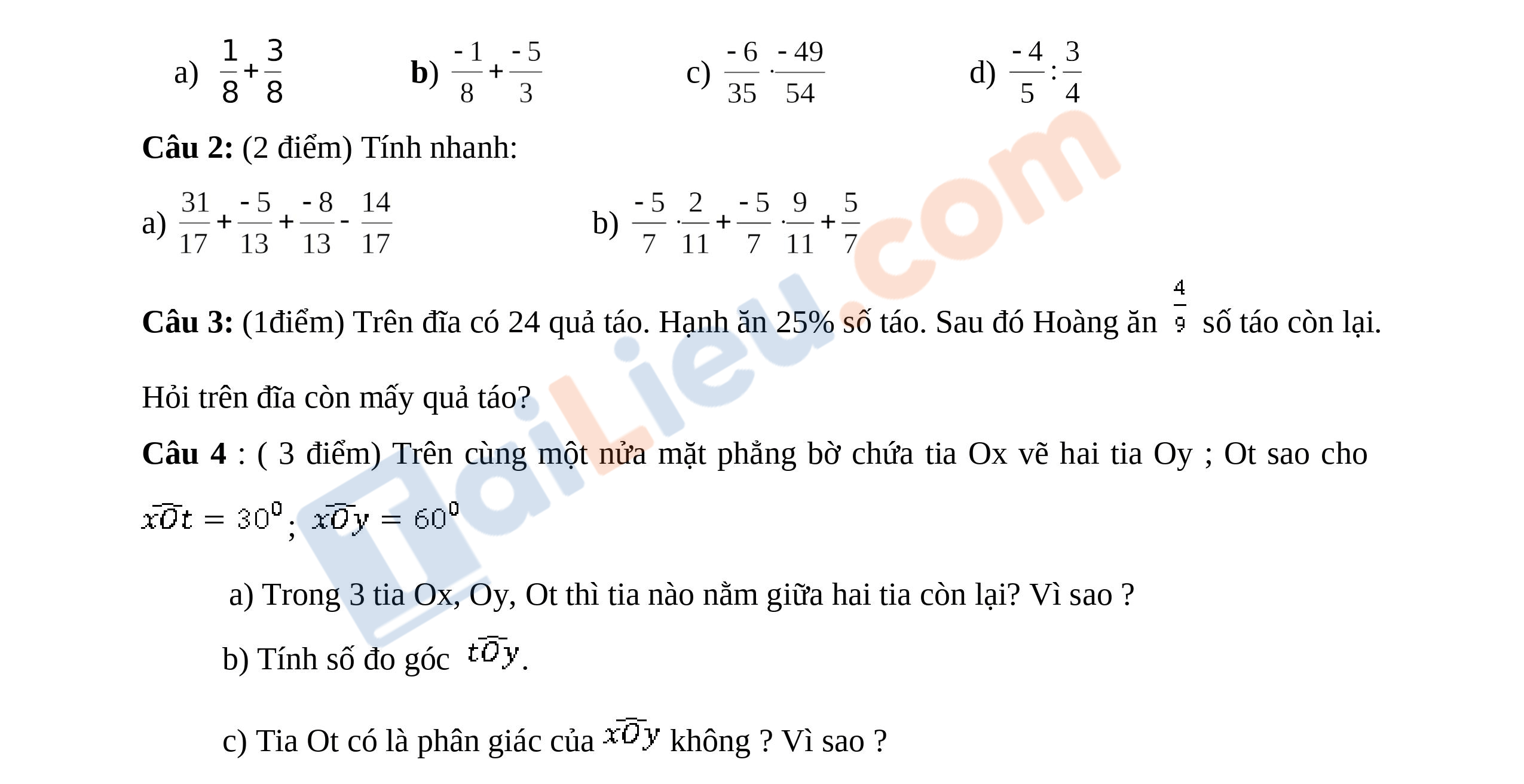 Đề thi Toán 6 học kì 2 năm 2021 - Đề số 5