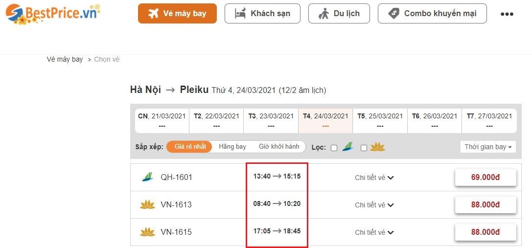 Đặt vé máy bay Hà Nội đến Pleiku tại bestprice.vn