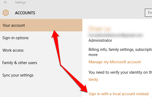 Click vào dòng chữ Sign in with a local account instead 