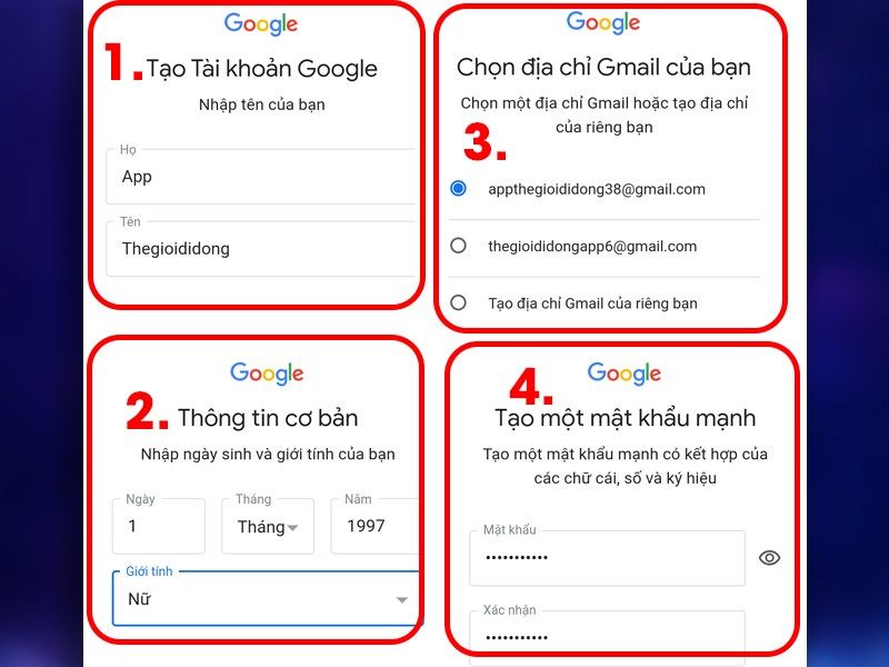 Thêm tài khoản Google 