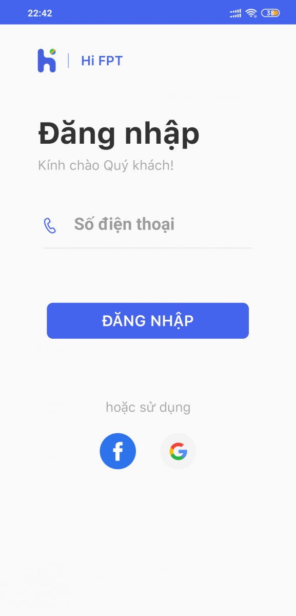 Đăng nhập ứng dụng Hi FPT