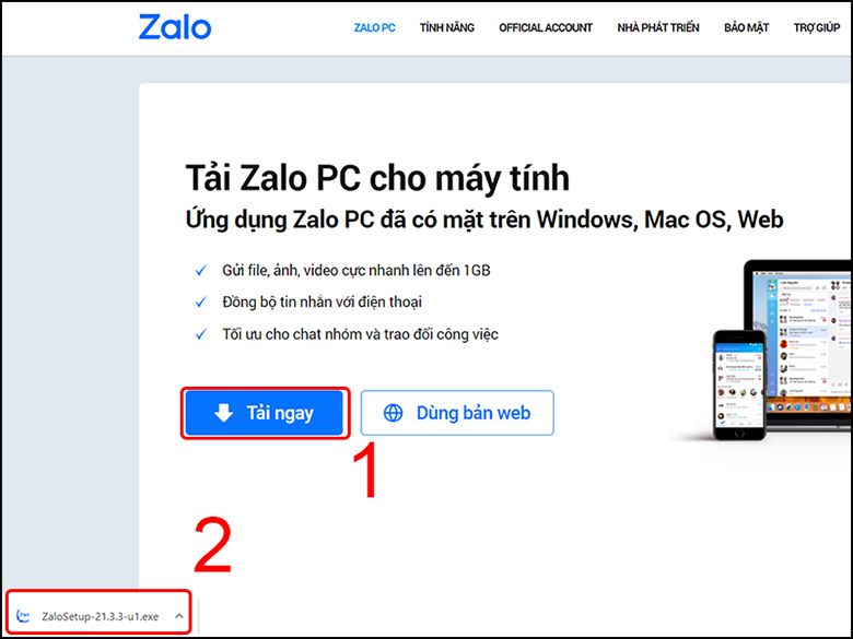 Cài đặt Zalo cho máy tính trước tiên mở file link lên và tải Zalo về máy