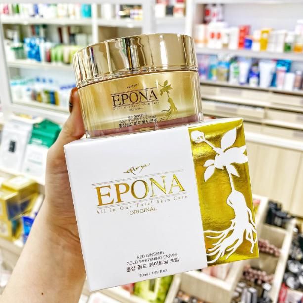 Epona vàng (All in One Total Skincare Original): nổi bật với hồng sâm, vàng 24K giúp làm mờ thâm, tàn nhang cải thiện các nếp nhăn. 