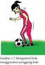 Putar pergelangan kaki yang akan digunakan untuk menahan bola ke arah luar dan kunci adalah cara menghentikan bola dengan ….
