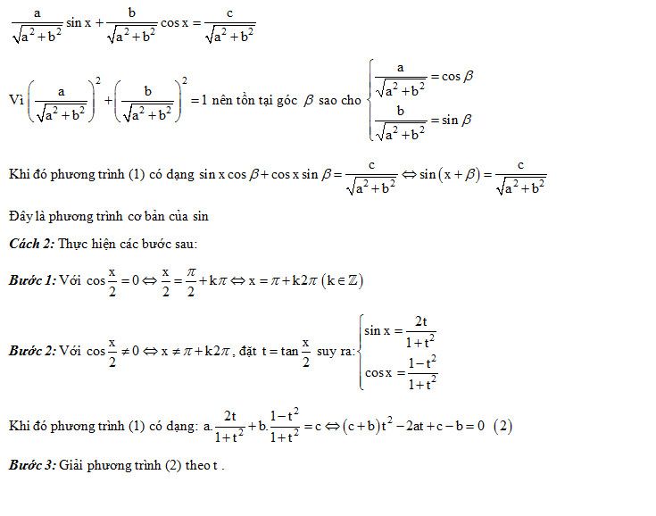 Phương trình a sinx + b cosx = c có nghiệm nếu và chỉ khi