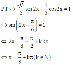 Phương trình căn 3sin2x-cos2x = 2 có nghiệm S=pi/3+kpi/2 (ảnh 1)