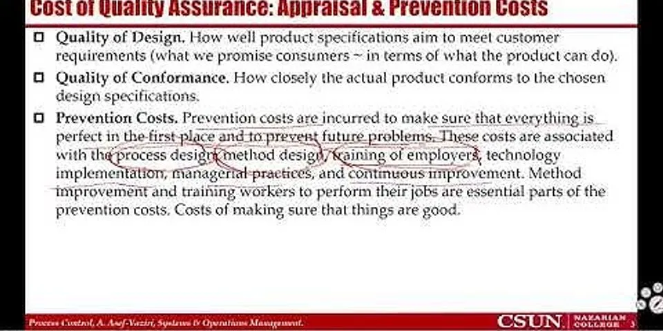 Apa yang dimaksud dengan appraisal cost dan failure costs?