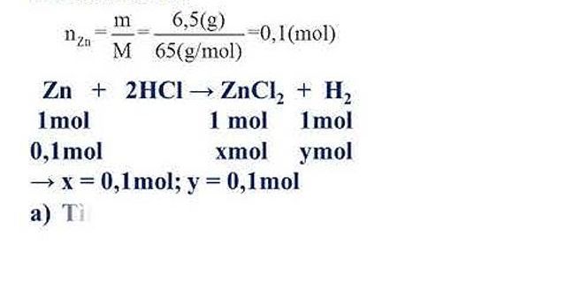 Cho sơ đồ phản ứng hóa học sau: Zn + HCl → ZnCl2 + H2 Tổng hệ số các chất tham gia phản ứng là