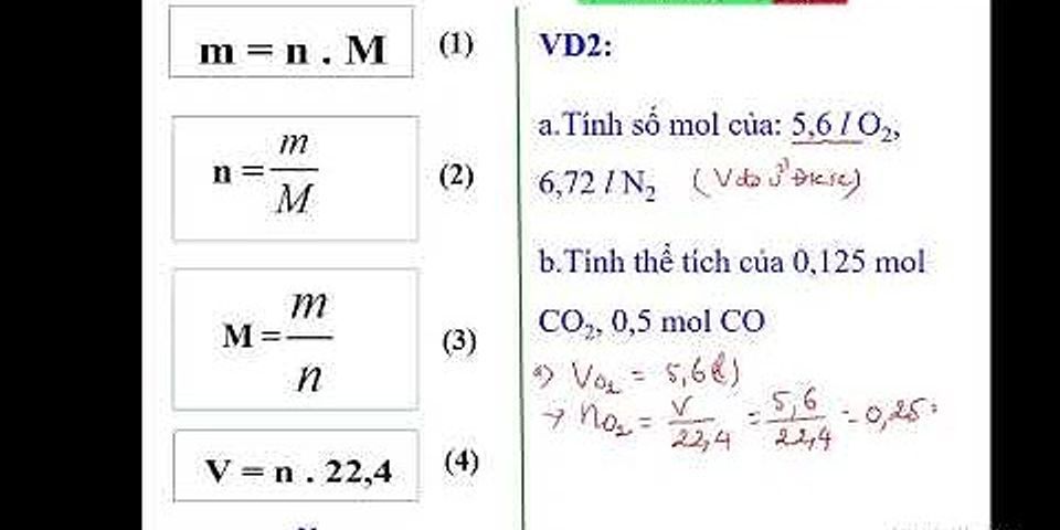 Công thức chuyển đổi giữa lượng chất (n) và thể tích của chất khí (V) ở điều kiện tiêu chuẩn là