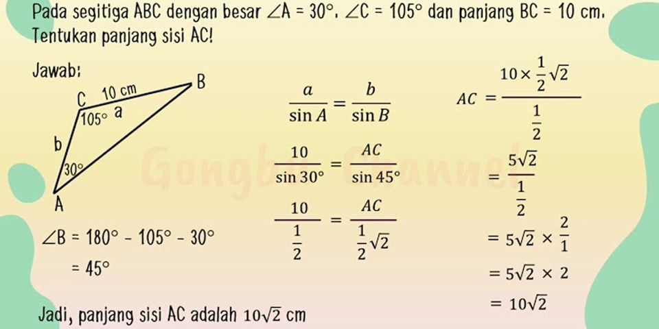 Dari Segitiga ABC Diketahui A 10 Cm, B 20 Cm Dan Besar Sudut C 60 ...