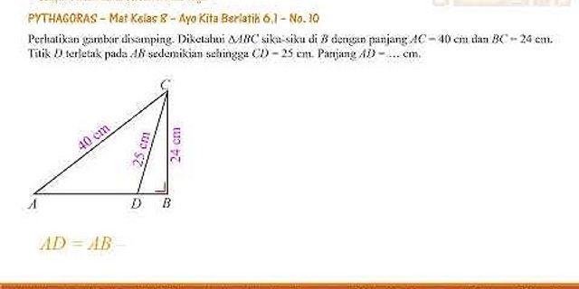 Sebuah segitiga abc siku-siku di b, di mana bc = 40 cm, ac = 41 cm. panjang ab adalah .... cm