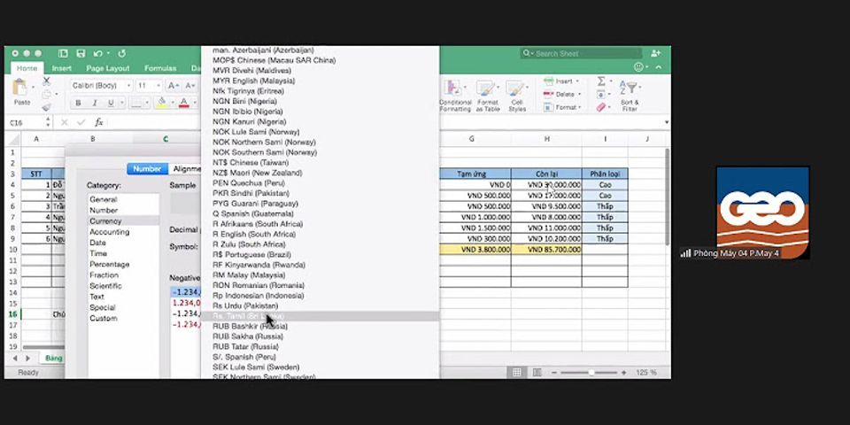 Thành công thức trên màn hình làm việc của Excel dùng để