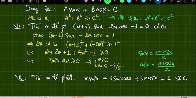 Tìm tất cả các giá trị của tham số m để phương trình mcosx m + 1=0 có nghiệm thuộc đoạn 0 pi/2