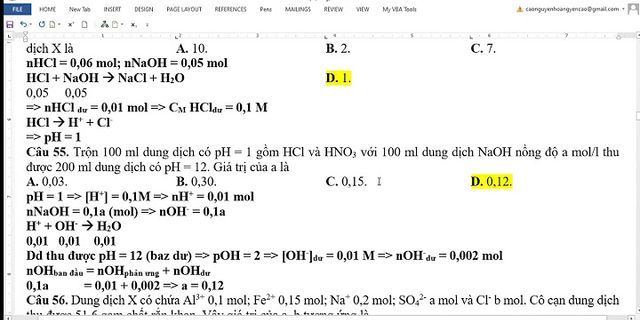 Tính pH của dung dịch thu được khi Hóa tan 0 4 gam NaOH vào 100 ml dung dịch Ba OH2 0 0,5M