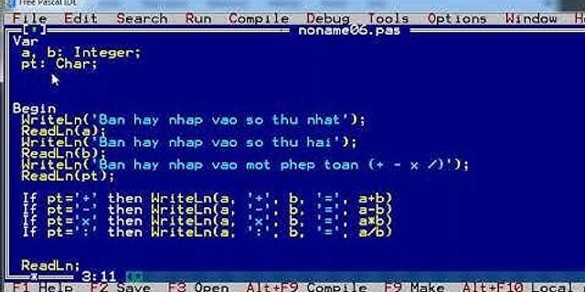 Trong ngôn ngữ lập trình pascal cho biết kết quả in ra màn hình của đoạn chương trình sau var a b