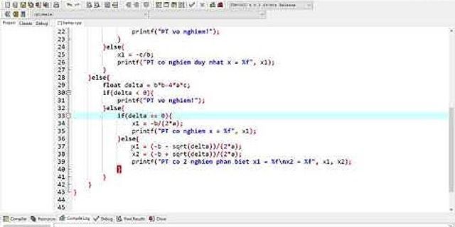 Viết chương trình giải phương trình bậc 2 ax2 + bx + c = 0 với a b c nhập vào từ bàn phím