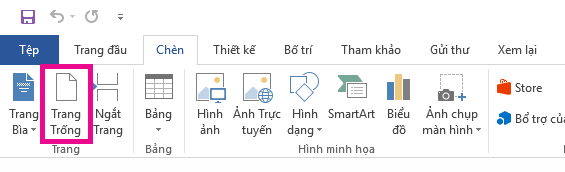 Tùy chọn Trang Trống nằm trên Tab Chèn.