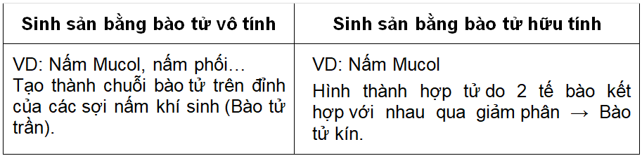 Bảng so sánh sinh sản vô tính và sinh sản hữu tính