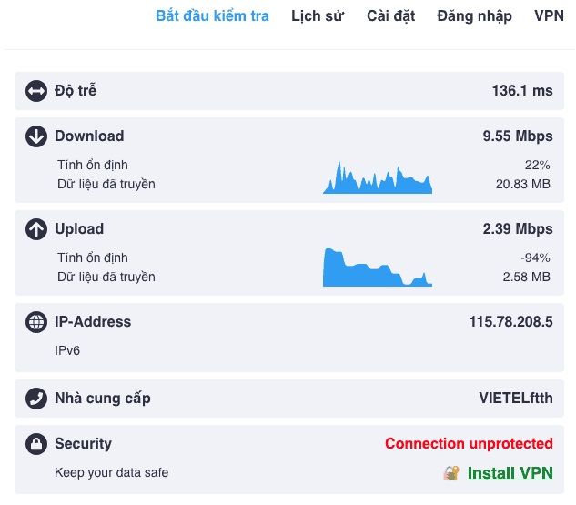 web bắt đầu kiểm tra tốc độ kết nối của bạn