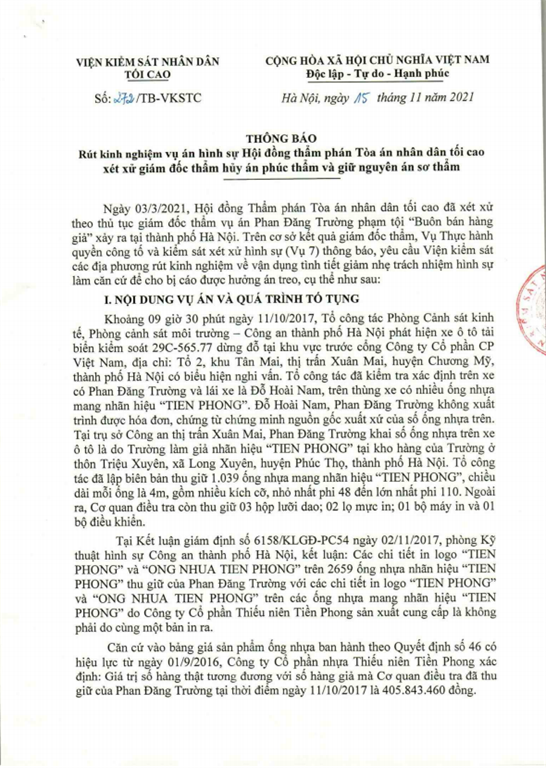 TB rút kinh nghiệm 272/TB-VKSTC ngày 15/11/2021 về vụ án HS HĐ thẩm phán TAND Tối cao XX giám đốc thẩm hủy án PT và giữ nguyên án ST