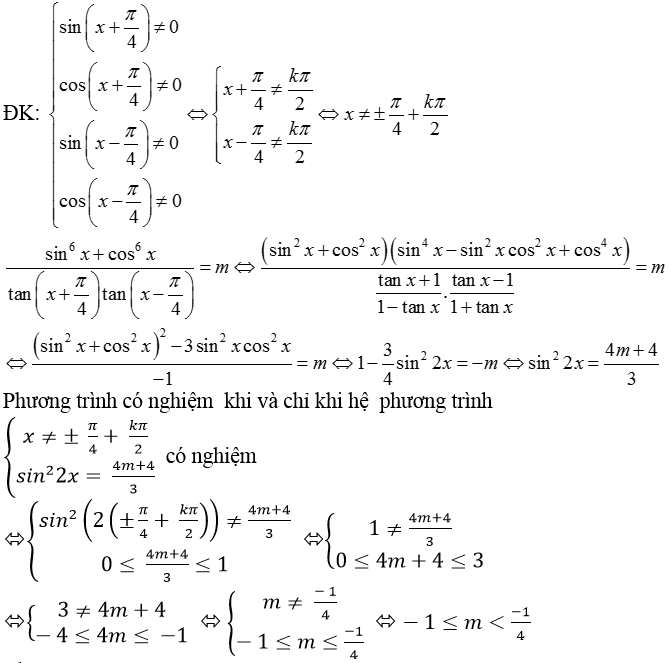 Tìm điều kiện của tham số m để phương trình lượng giác có nghiệm- Toán lớp 11