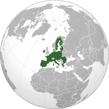 Bản đồ Liên minh châu Âu và các nước thành viên (màu xanh).