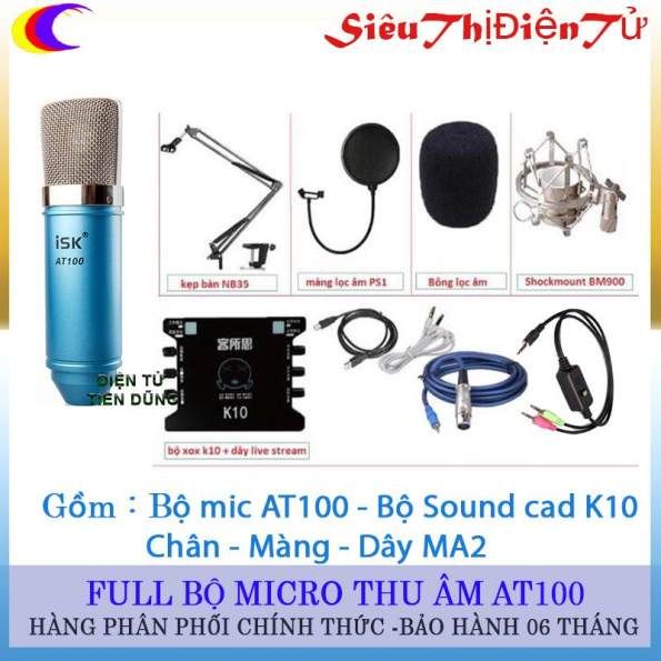 Combo bộ mic thu âm isk AT100 K10 ma2 chân màng- BỘ THU ÂM MIC 1192076347_VNAMZ-4376562130