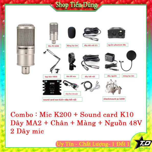 Combo bộ Mic thu âm Takstar PC K200 và sound card K10 chân màng dây 211249346_VNAMZ-264434228