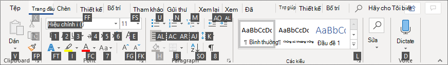 Phím Mẹo trong ribbon trong Word 365