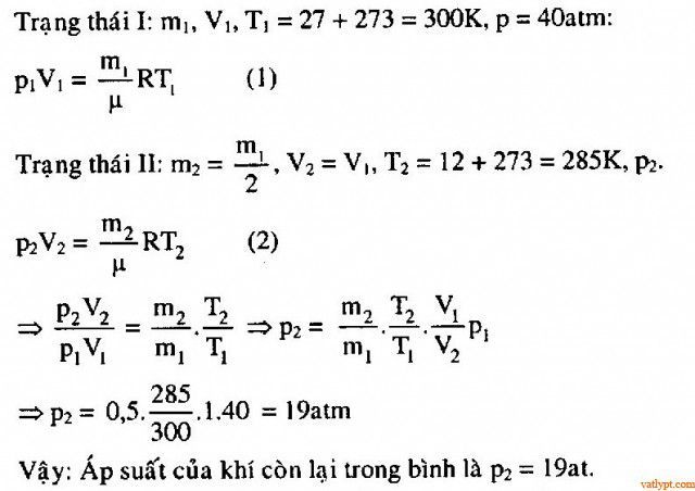 Chuyên đề quá trình đẳng áp, phương trình trạng thái, phương trình C-P, vật lí lớp 10