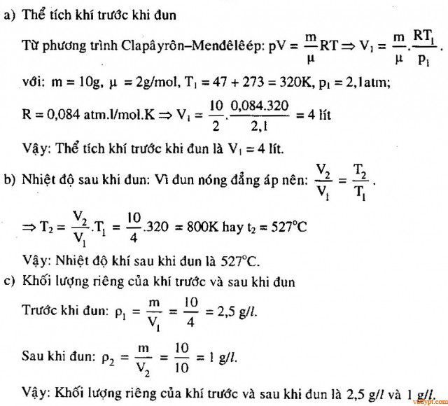 Chuyên đề quá trình đẳng áp, phương trình trạng thái, phương trình C-P, vật lí lớp 10