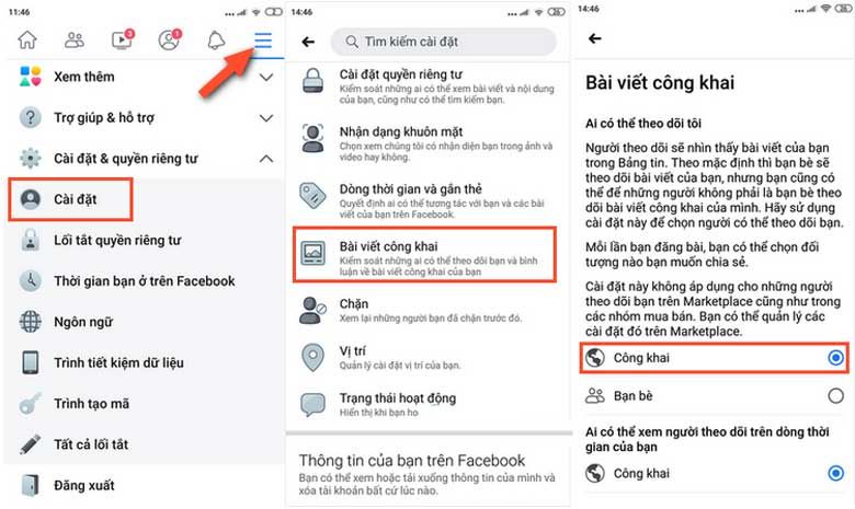 Cách bật theo dõi trên facebook bằng điện thoại Android: Bước 1